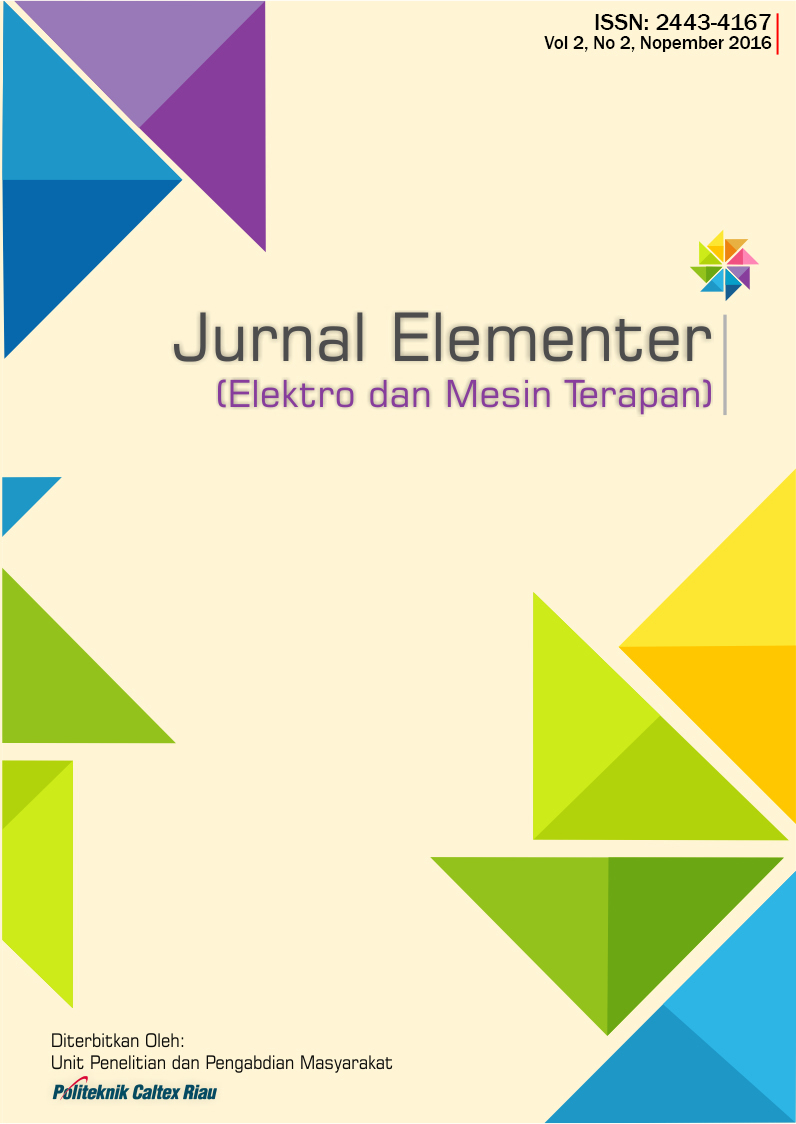 					Lihat Vol 2 No 2 (2016): Jurnal Elektro dan Mesin Terapan (ELEMENTER)
				
